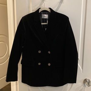 Christian Dior black velvet smoking jacket with tie, logo buttons and back logo